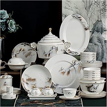 Dinnerware Sets - Luxury Gift Dishes Service Set, 99PCS Chinese Style Bone China Dinnerware Set Household Phnom Penh Ceramic Bowl Dishes Plate Service for 12, oujinmm2024327