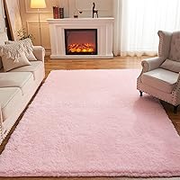 Vista 2 de Arbosofe Alfombras de área para sala de estar, dormitorio, 5 x 7 pies, color rosa, esponjoso, peludo, alfombra pequeña, alfombra de felpa suave