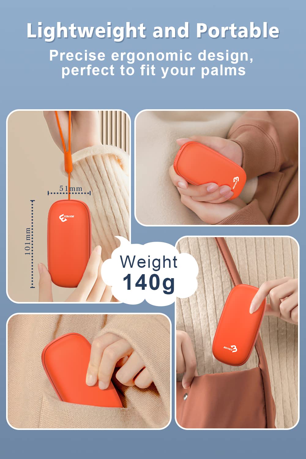 Hand Warmers Rechargeable 2 Pack, 6000mAh x 2 Electric Handwarmer,12 Hrs Long-Lasting Warmth 3 Levels Heat Up to 131℉, USB-C Portable Power Bank, Winter Camping Hunting Skiing, Gift for Women Men