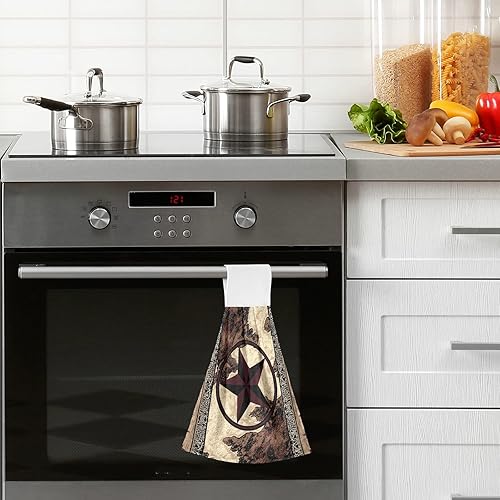 Miniatura 6 de Western Texas Star - Juego de 2 toallas de estilo vintage con diseño de estrellas en madera, rústicas, suaves, absorbentes, para cocina, barra de