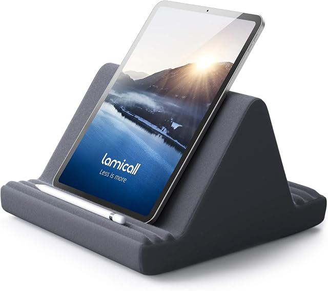 Lamicall Pillow Tablet Holder, Tablet Cushion Stand - Lazy Holder Stand Bed Sofa, Compatible with New 2022 iPad Pro 9.7, 10.5, 11, 12.9, iPad Air mini 2 3 4 5 6, Switch, Samsung Tab, Books - Gray