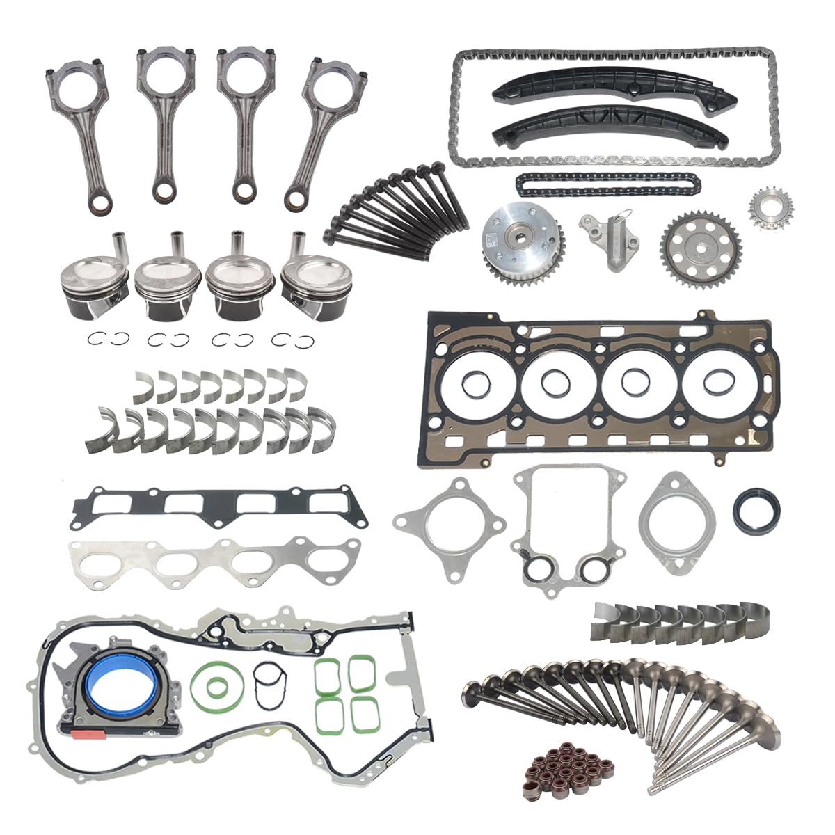 Kit catena distribuzione pistone guarnizione testata compatibile con Pas-sat Je-tta G0lf Oc-tavia Le-on Al-tea A3 1.4TSI 03C198401A