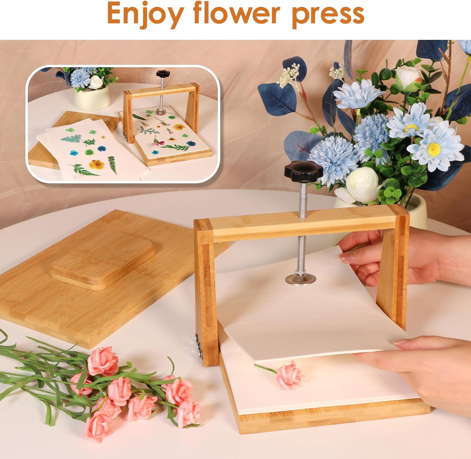 Flower Pressing Kit for Adults - 10.2 x 6.7 Inches 6 Layers Press Evenly Plant Drying Press Wood Dried Large Floral Preservation Kit for DIY Arts and Crafts