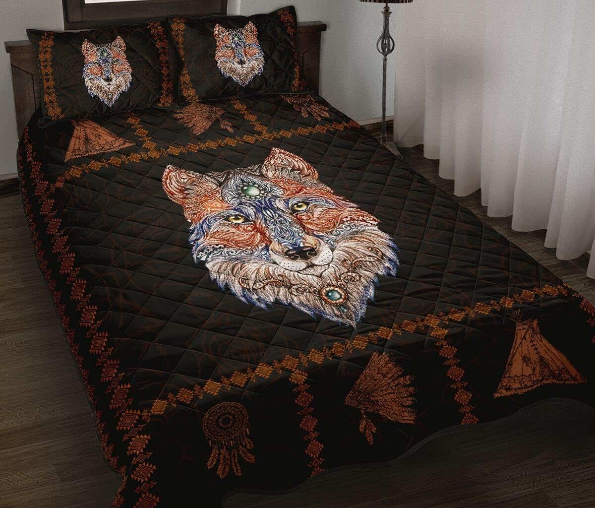 Wolf Native Pretty Quilts Bed Set Bedding Set 3 Piece Quilt Cover with Pillowcase Cover Soft Comfortable for Kids Parents Us Single Throw Twin Queen King Super King Size QUILT0562