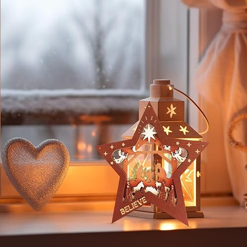 Miniatura 8 de Adornos de Navidad, belén, adornos colgantes de madera en forma de estrella para decoración del árbol de Navidad, celebra el nacimiento de Jesús,