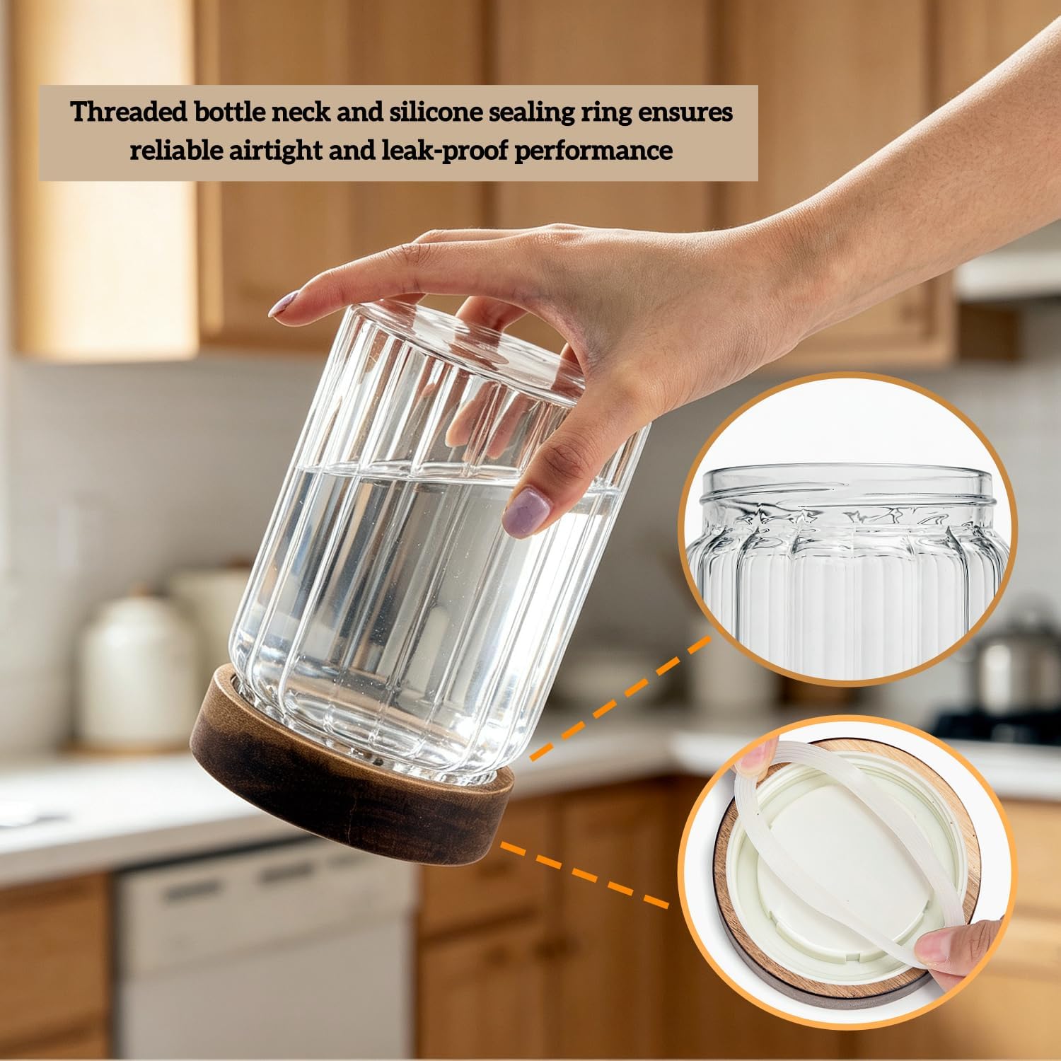 28 fl oz/850ml Clear Glass Jar with Airtight Wooden Screw on Lid, Ribbed