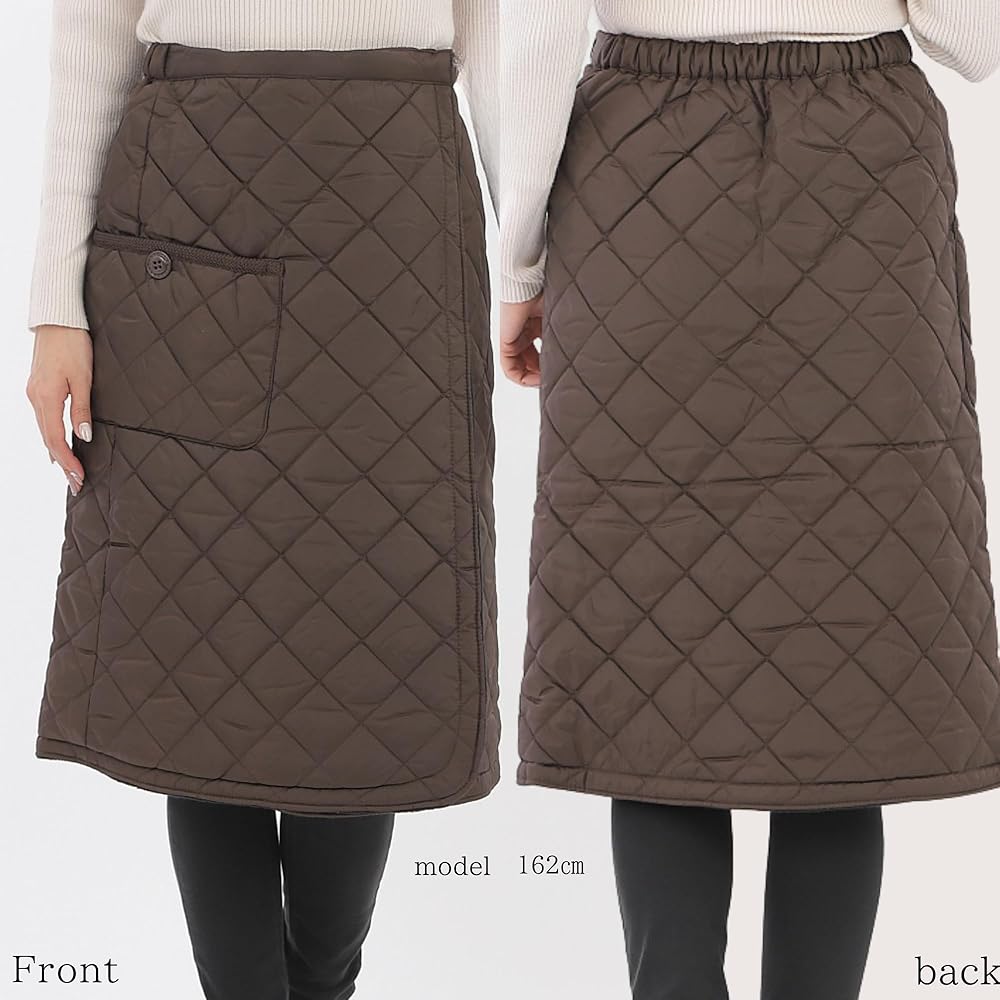 Amazon.co.jp: レディース 無地 巻きスカート キルティング 裏フリース