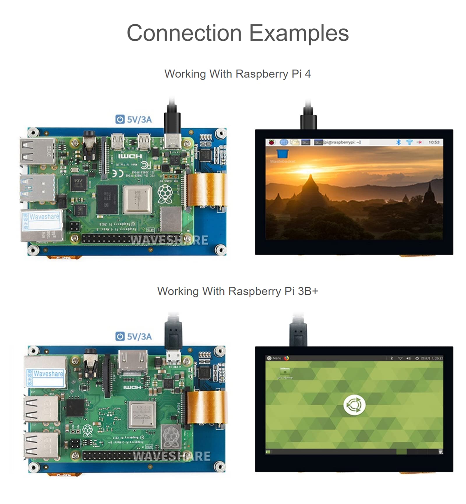 Waveshare 4.3 pollici DSI LCD Display per Raspberry Pi 4B/3B+/3A+/3B/2B/B+/A+ 800×480 Schermo IPS Display Capacitivo Touchscreen Monitor MIPI DSI Interfaccia