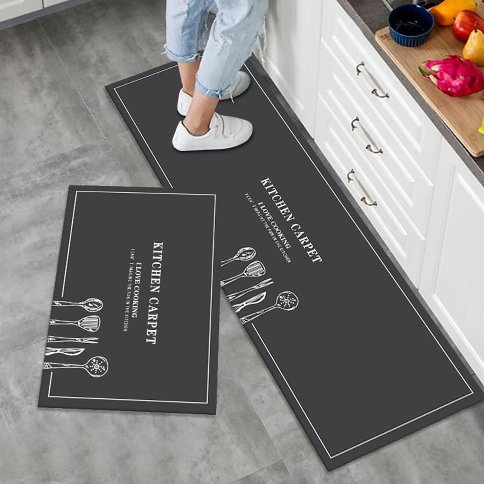 LY4UKitchen Mat Sets Non slip Washable, 2 Pieces Kitchen Rugs Runner Set, 50x80+50x150 CM Floor Mat for Home Decoration Office Standing Desk