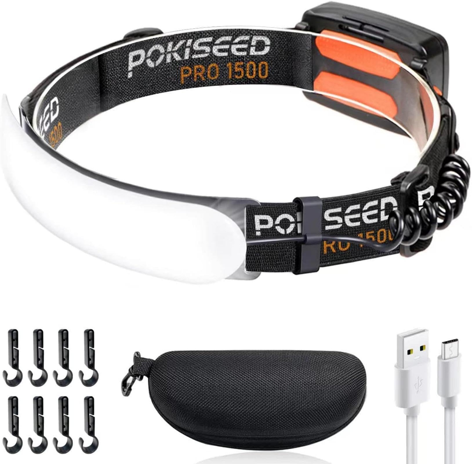 LED Headlamp Rechargeable, Super Bright 1500 Lumens 230° Wide Beam Headlamp, 3 Modes IPX6 Waterproof Lightweight Head Light with Taillight & Clips for Camping, Running,Fishing, Outdoors, Hard Hat Work