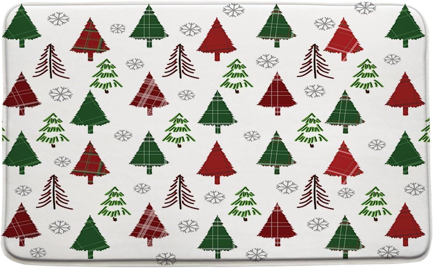 JZSTONE Christmas Bath Mat Xmas Tree Red Green Buffalo
