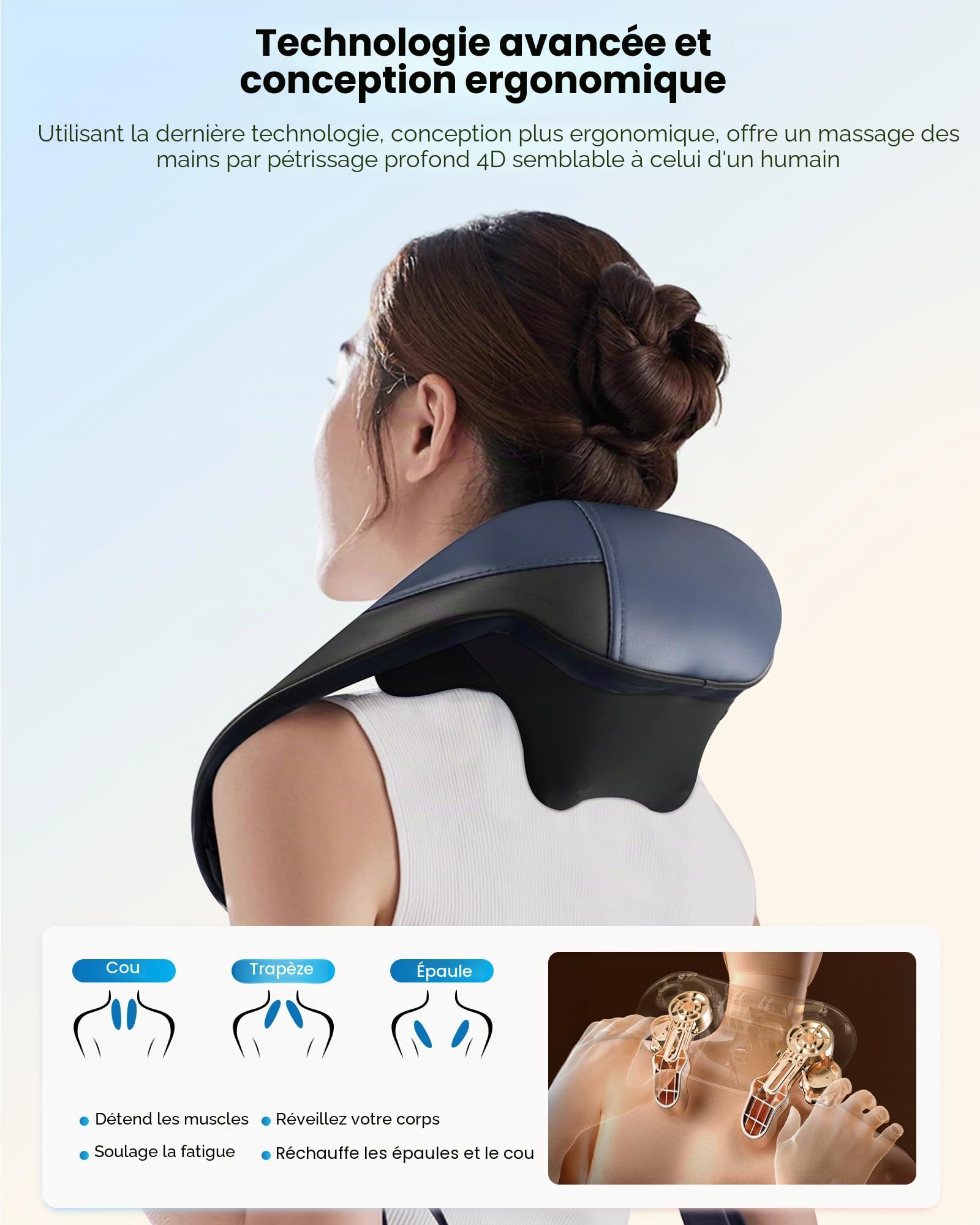 COMFIER 2026 Masseur Cervical Nuque Épaules Dos, Chauffage Graphène Amélioré, Massage Shiatsu 4D Sans Fil, Massage Profond, Idée Cadeau Homme Femme