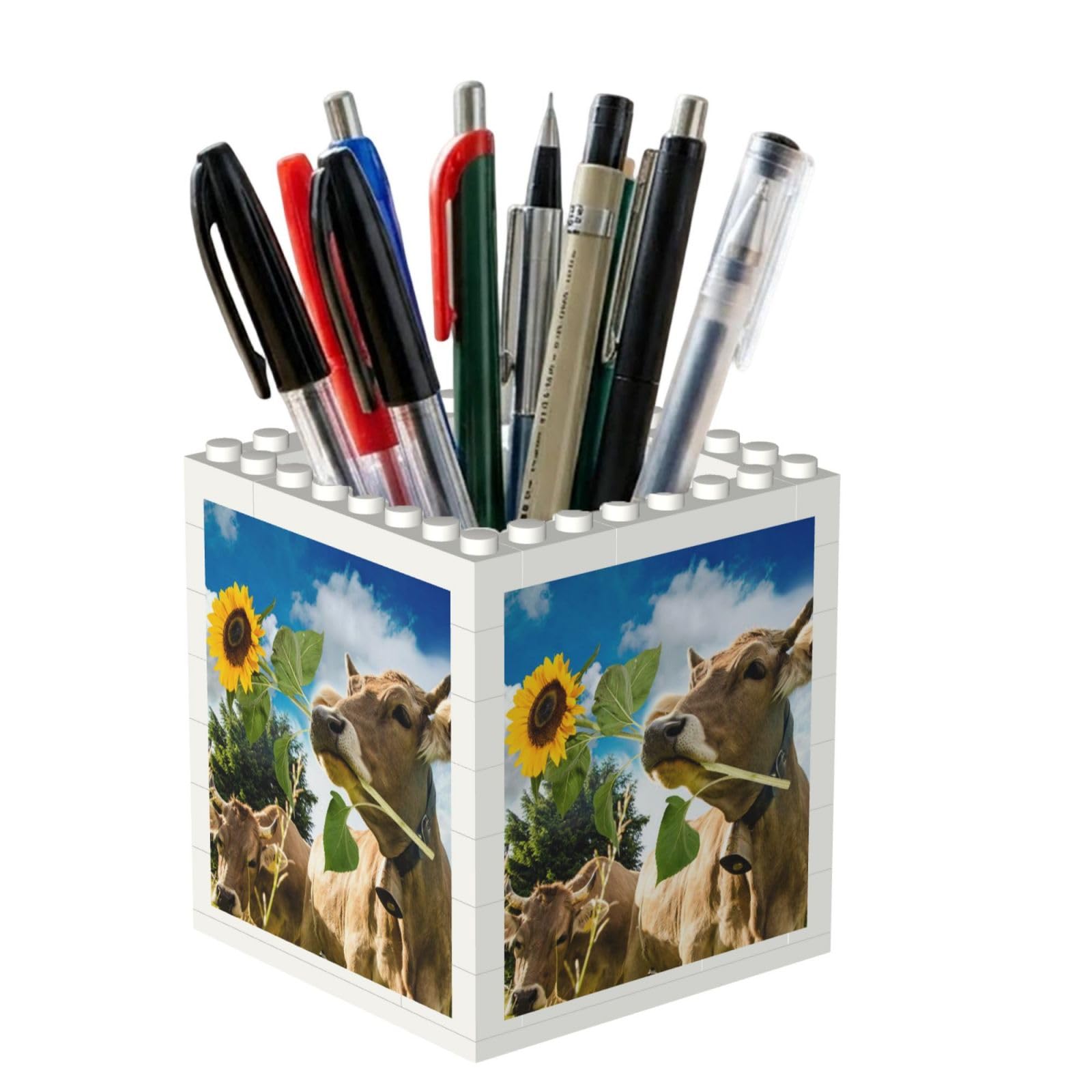 Poadnly Cow With Sunflower, Pen Pot Pencil Holder for Office Home School, Compact Desk Organiser for Office Stationery