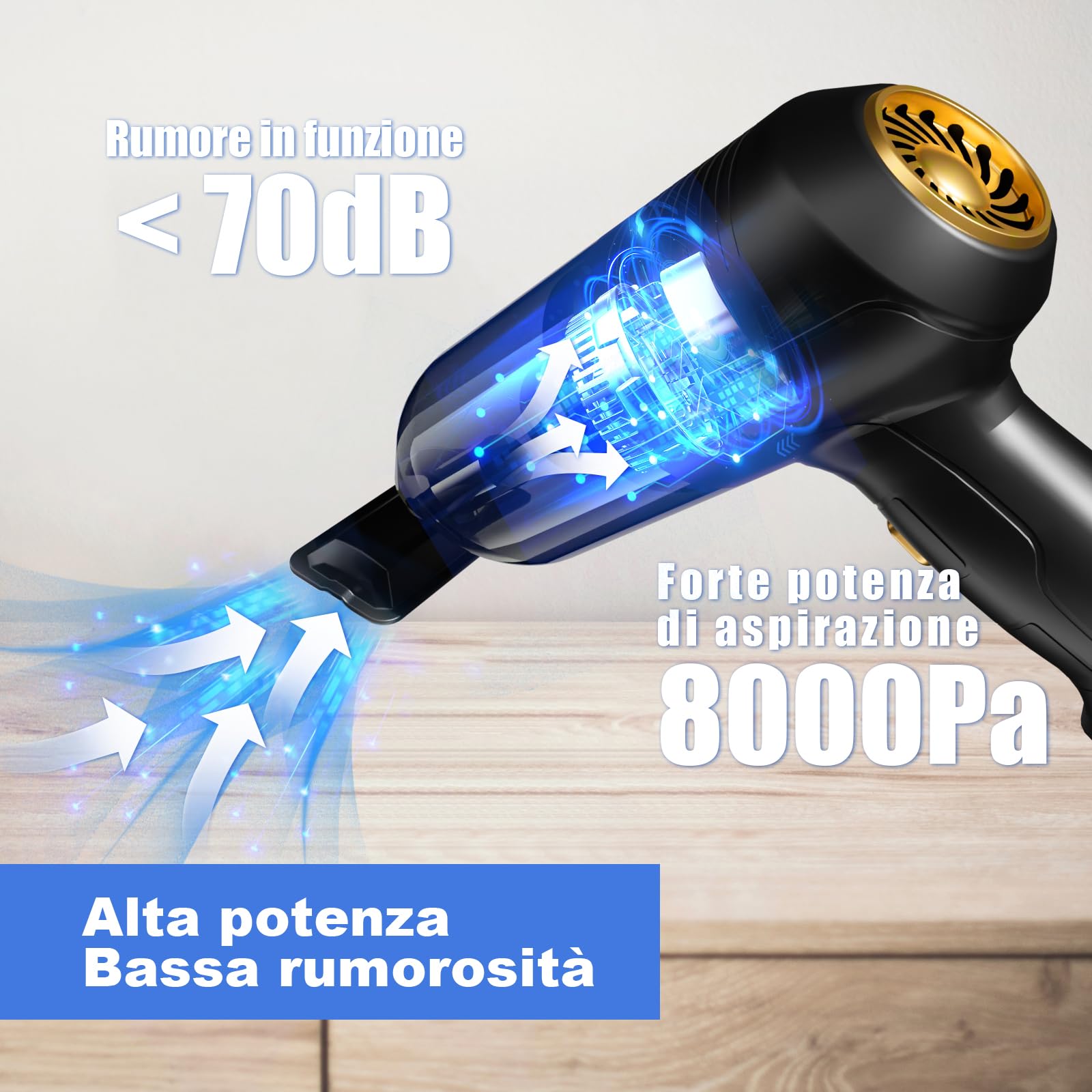 Toloom Aspirabriciole Senza Fili, Aspirapolvere per Auto Portatile-Potenza di aspirazione elevata 8000PA,per Auto, Casa, Ufficio, Animali Domestici e Spazi Stretti