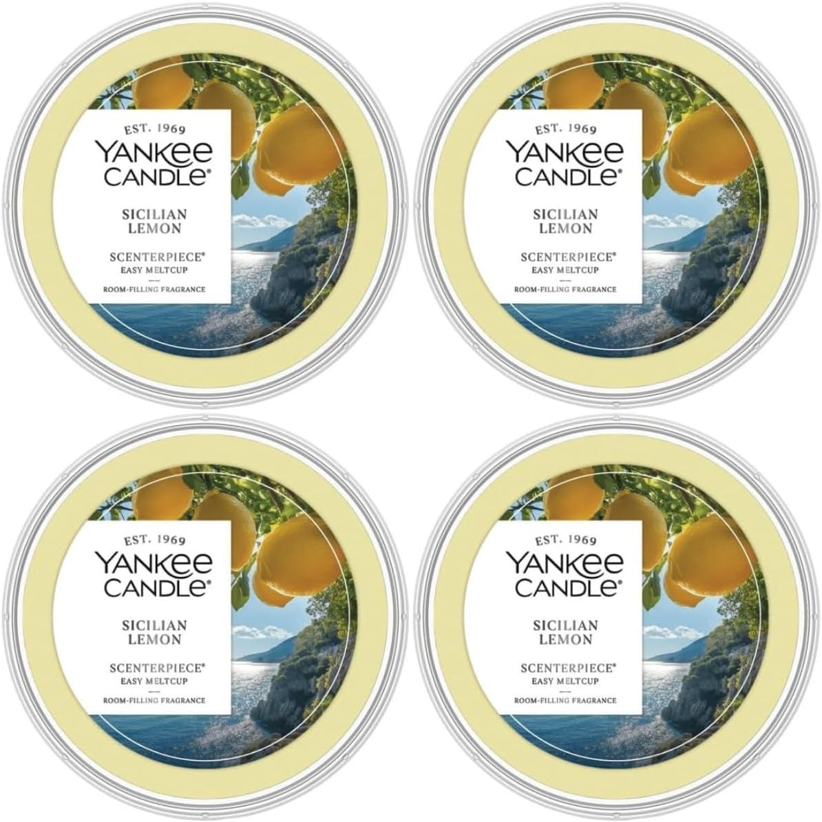 Yankee Candle Scenterpiece Easy MeltCup Wax Melt Refills for Electric Wax Warmers, Scented Home Fragrance, Sicilian Lemon (Pack of 4)