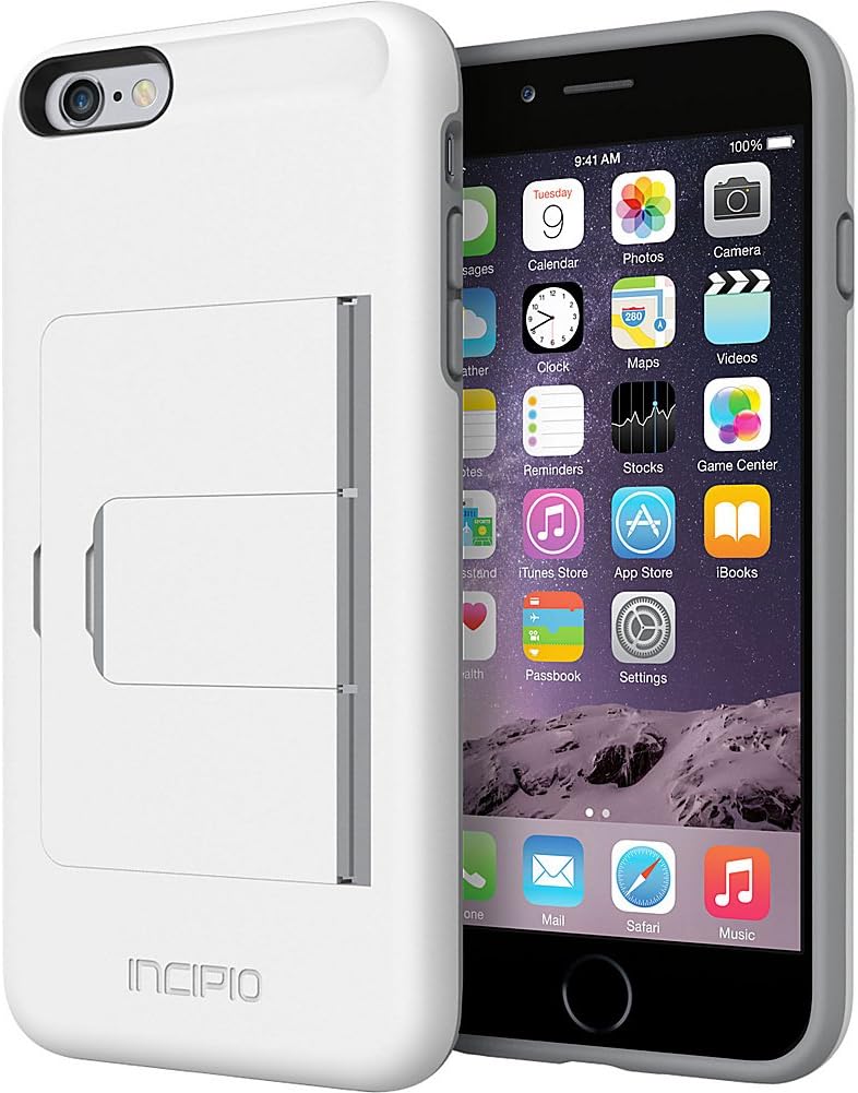 Incipio IPH-1201-WHTGRY iPhone 6 Plus/6s Plus Case, [Credit Card] Stowaway [Advance] Case for iPhone 6 Plus/6s Plus Case-White/Dark Gray