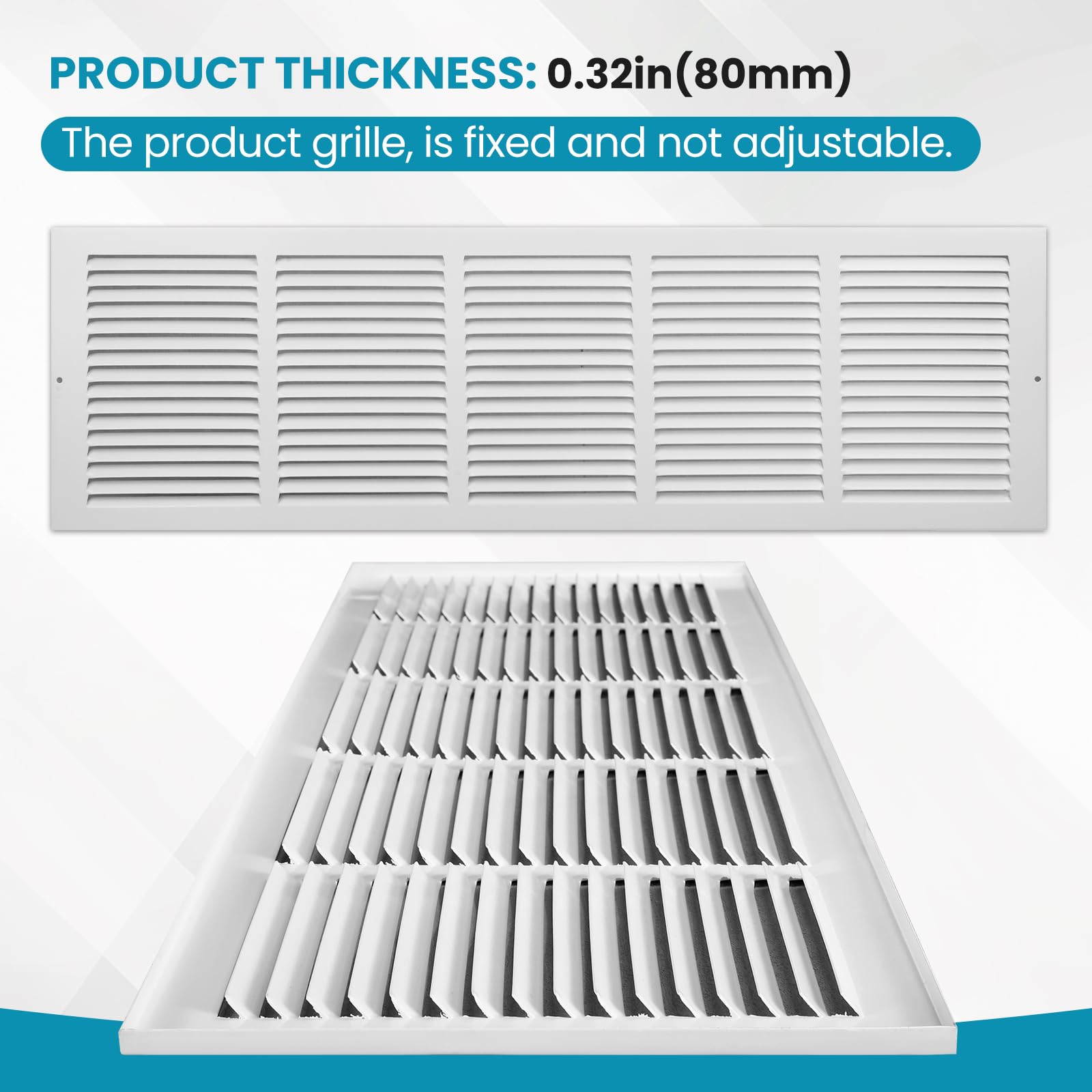 VOISEN Grille de retour, compatible avec l'ouverture de conduit de 76,2 x 20,3 cm, couvercle de ventilation de retour en acier, grille d'aération blanche pour paroi latérale et plafond, housse de