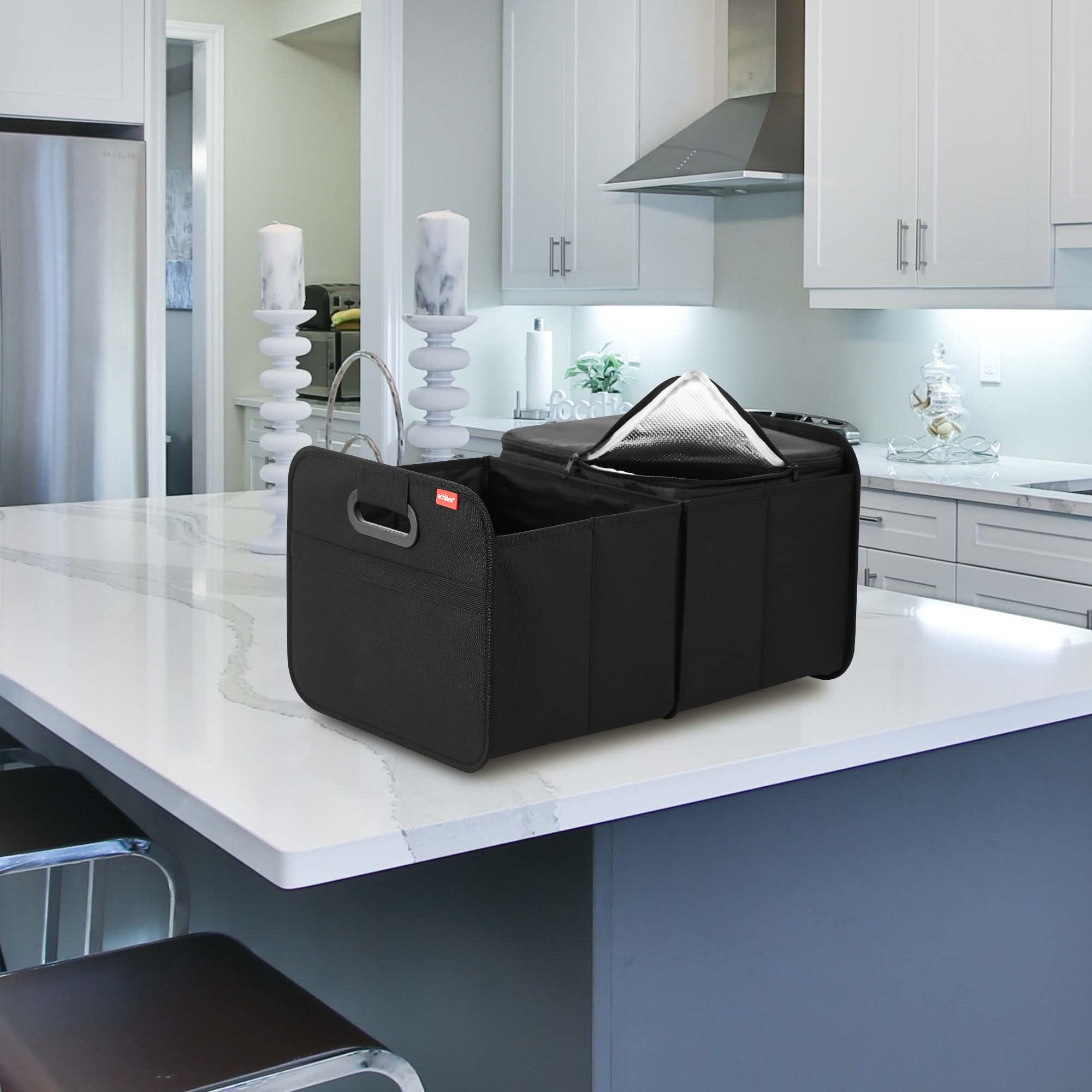 achilles Organizer Bagagliaio Auto con Inserto Refrigerante - 35L Box Refrigerante Pieghevole - Organizer per il Bagagliaio - Borsa Refrigerante - Box Refrigerante Pieghevole - Nero - 50x32x27 cm