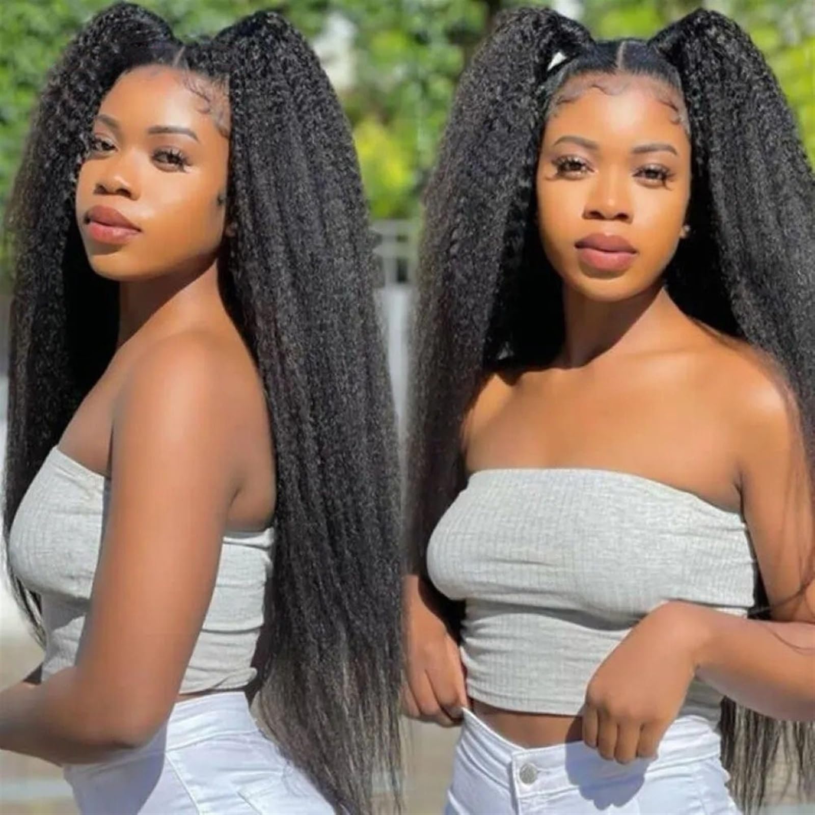 Extensions de cheveux Lot de 1/3/4 mèches de cheveux humains crépus lisses Yaki, couleur naturelle, extension de cheveux brésiliens Remy Faisceaux de cheveux humains(36 36 36 36)