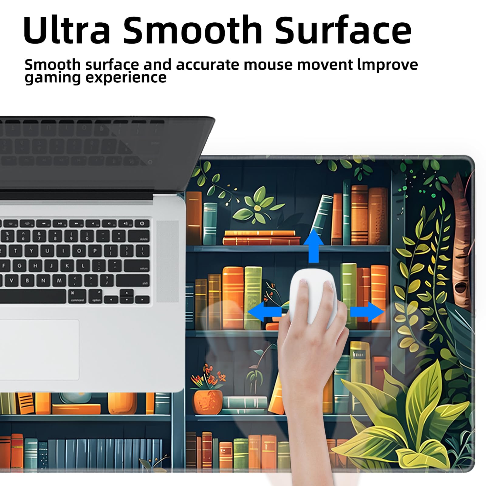 Galdas, Gaming-Mauspad XXL, extra groß und lang, rutschfestes Gummipad mit genähten Kanten für Laptop, Heim, Büro (80 × 30 × 0,2 cm) – Bücher-Motiv