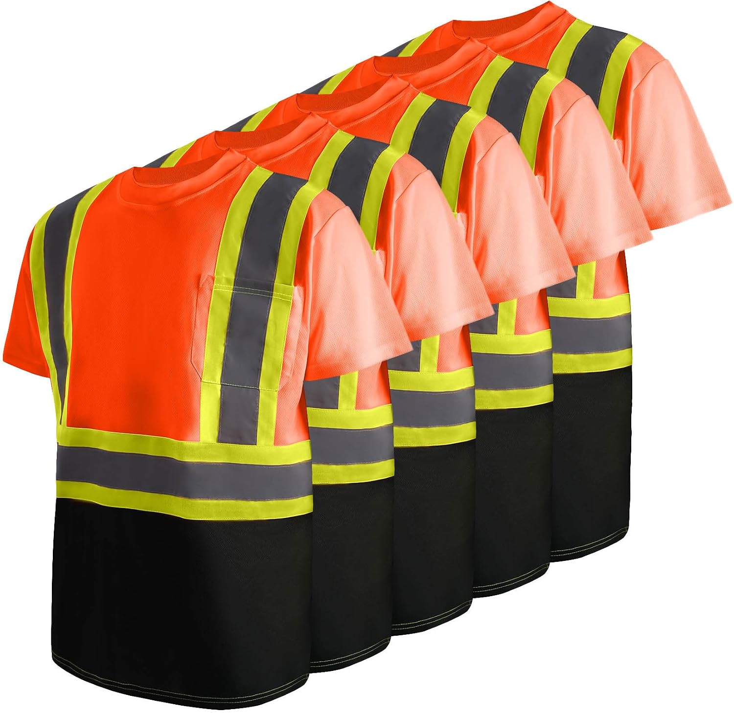 LeeHanTon Men's Short Sleeve Safety Shirts with Reflective Strips High Visibility Neon Shirts Security Work Shirts