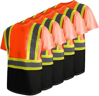 LeeHanTon Mens Short Sleeve Safety Shirts with Reflective Strips High Visibility Neon Shirts Security Work Shirts