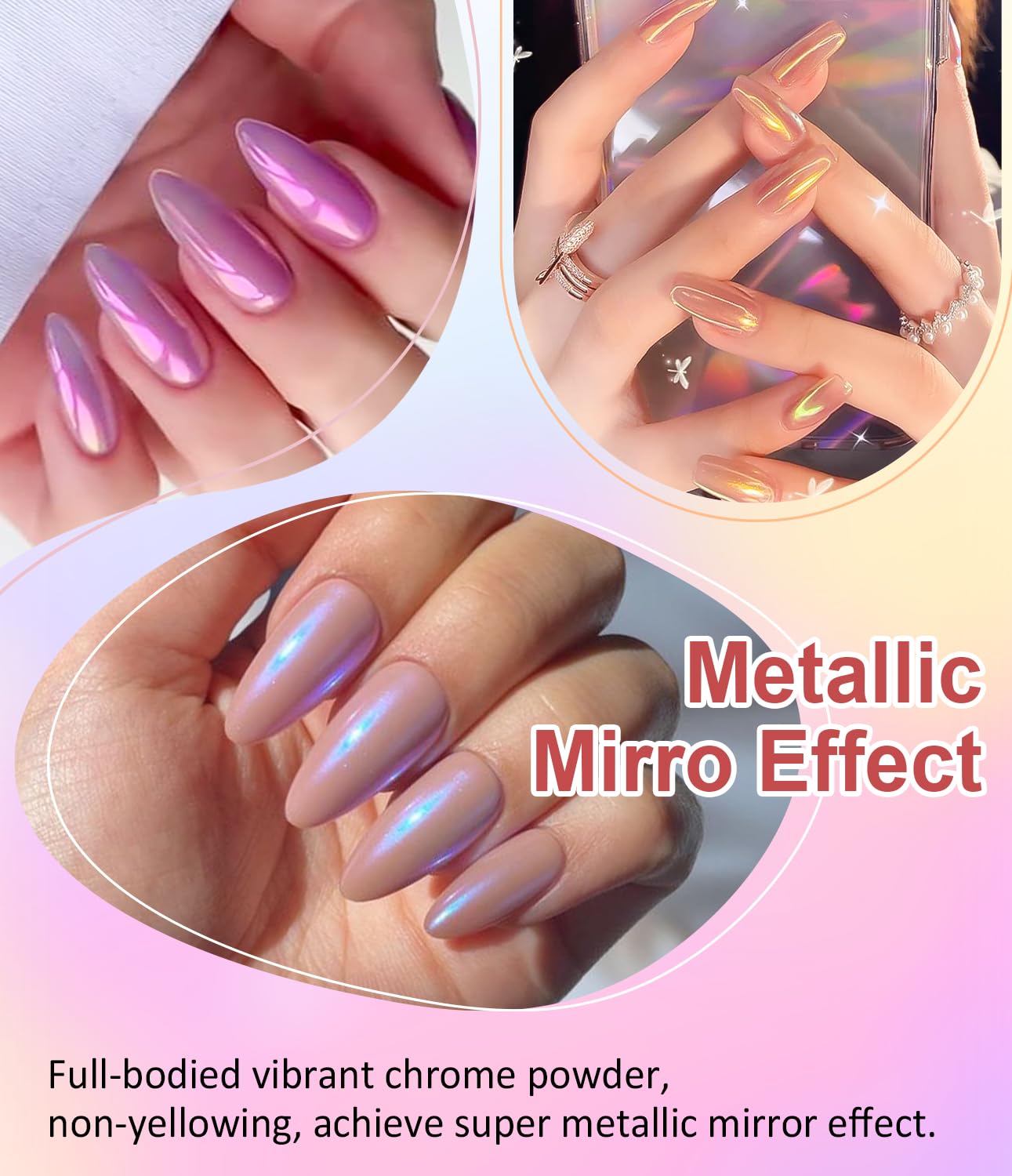 BISHENGYF Multifunctional 3d Nail Gel:Metallic Chrome Nail Powder And 15g Rhinestone No Wipe 3d Sculpting Nail Gel,6pcs Pink Chrome Nail Powder For Embossed Nail Decoration (Silver/Purple/Blue) - Image 3