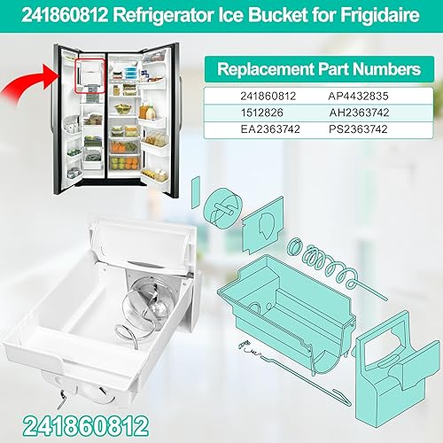 Miniatura 3 de Conjunto de cubo de hielo para refrigerador 241860812 actualizado compatible con piezas de cubo de hielo de repuesto Frigidaire Ice Maker AP4432835