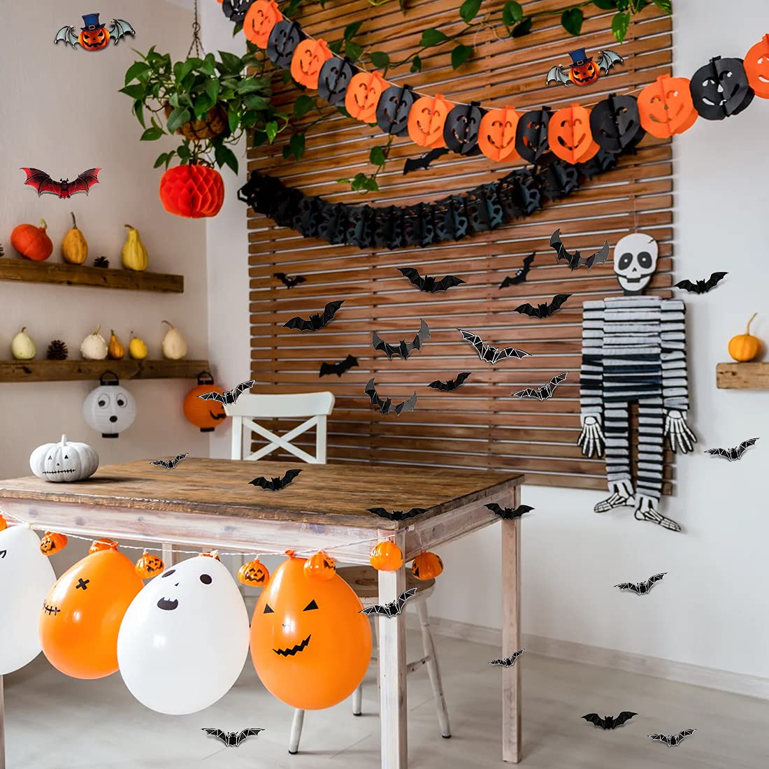 Set 120 Pezzi Pipistrelli 3D Per Decorazione Halloween, 4 Misure Diverse, Adesivi Neri In PVC Impermeabile