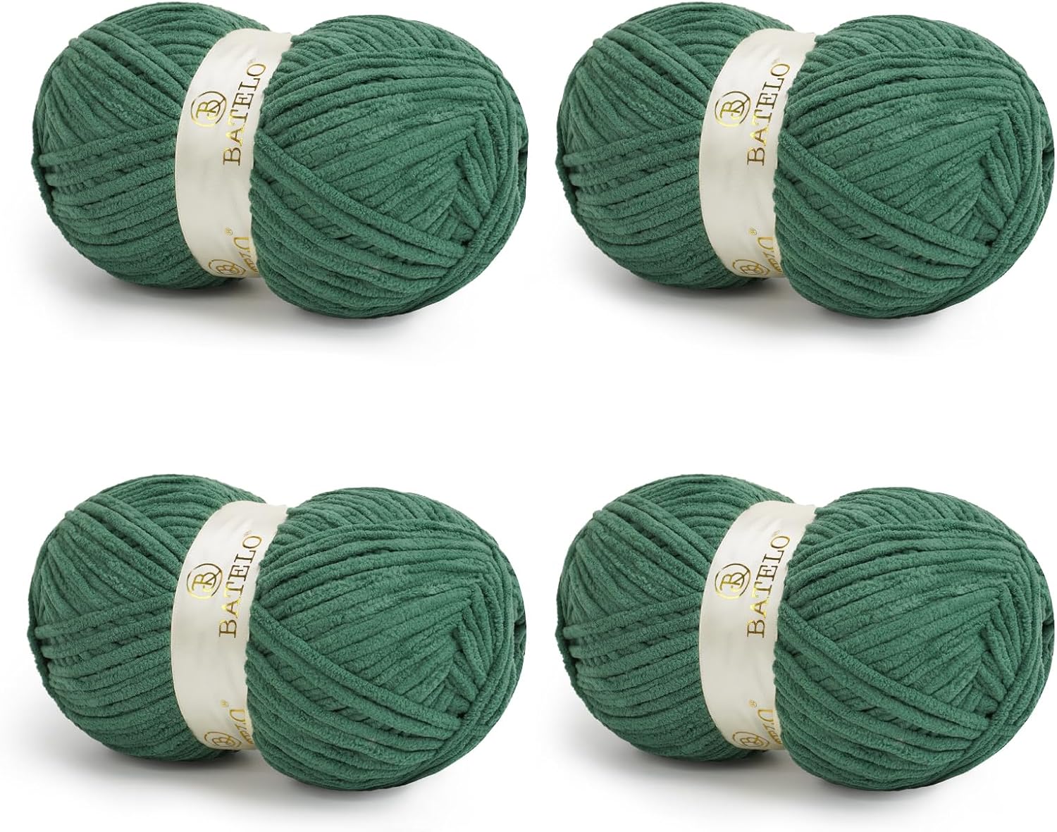 Chenille Yarn for Crocheting & Knitting 880 Yards, Soft Thick Fluffy Bulky Blanket Yarn, 4 Pack of 10.5oz(Dark Green)