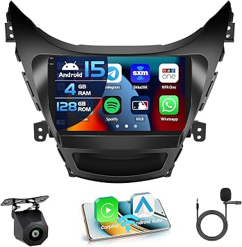 Inefala 4+128G Radio for Hyundai Elantra 2011-2013 Android 15 Stereo | 9" Incell Touchscreen, Wireless CarPlay/Android Auto, GPS, Bluetooth, EQ, 15UI, Free Backup Camera