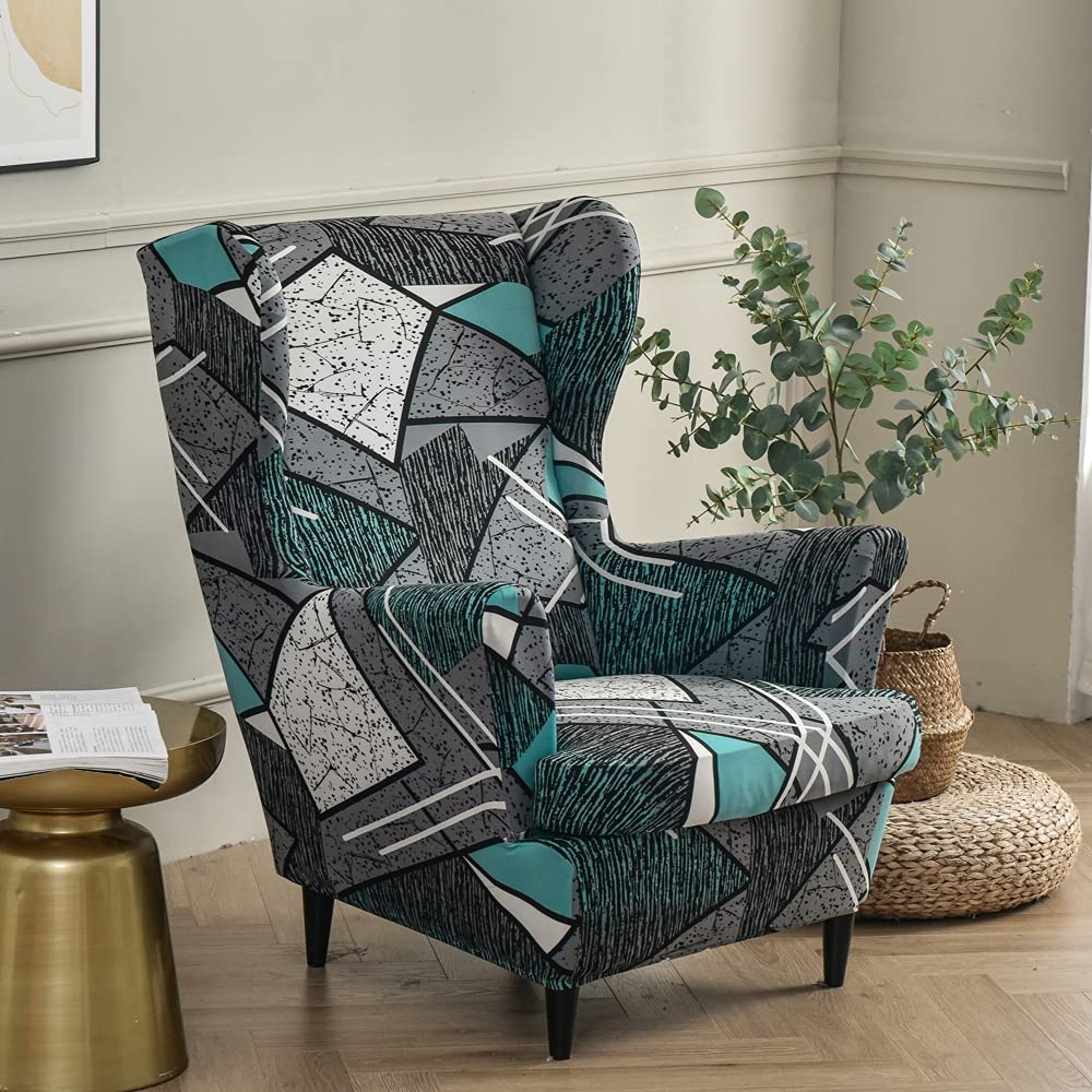 Highdi Wingback Chair Covers 2-Piece Stretch Wing Chair Cover for Armchair, Washable Sofa Chairs Slipcover Spandex Fabric Furniture Protector for Living Room Bedroom Hotel (Grey Modern)