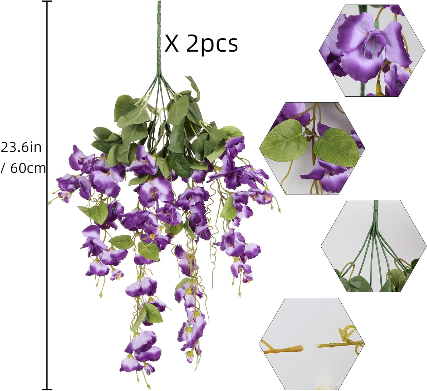 2Pcs Purple Artificial Silk Hibiscus Flower Hanging Decorations, UV Resistant Outdoor Faux Hibiscus Flowers for Home Outdoor Artificial Flower Decorations - Image 3