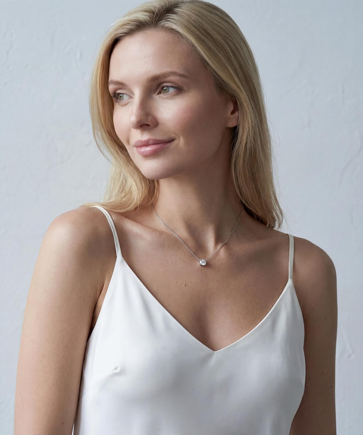 Crystal Solitaire 14K White Gold Plated Over 925 Sterling Silver Necklace for Women Dainty Cubic Zirconia Pendant Fashion Jewelry Gifts for Her - Image 5