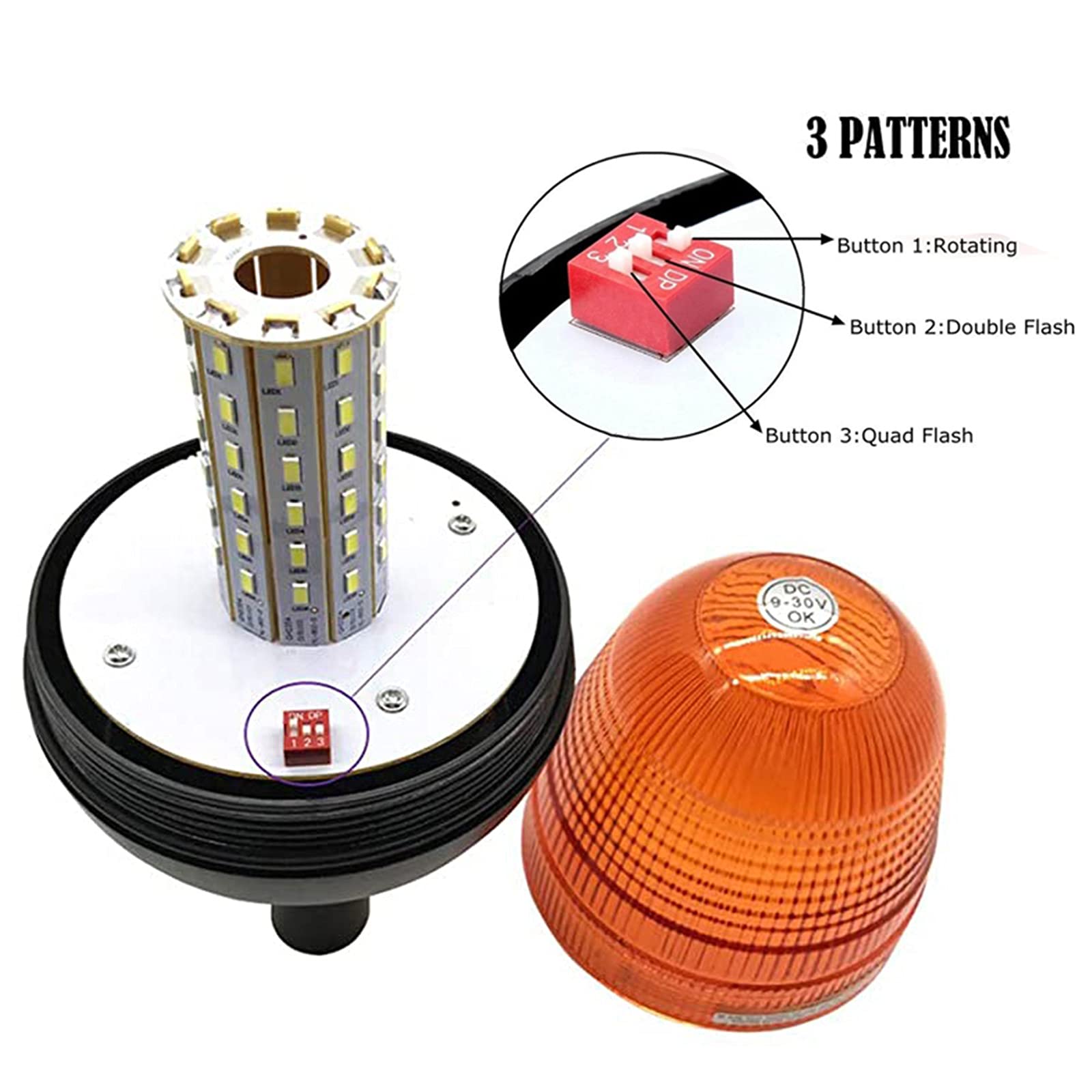Luces Estroboscópicas De 30W 60LED, Luz De Baliza De Advertencia Ámbar Lámpara Intermitente De Camiones con 3 Modos De Parpadeo, Instalación Fija con Imán (Paquete De 2)