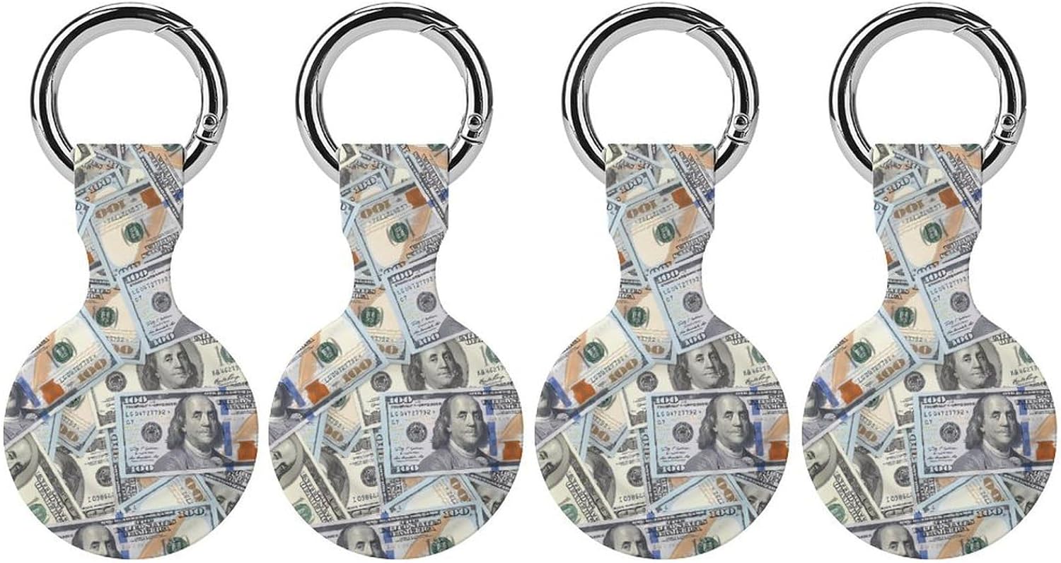 100 Dollar Bills Funny Cover Compatible with AirTag Case Protector GPS Tracker Holder with Keychain