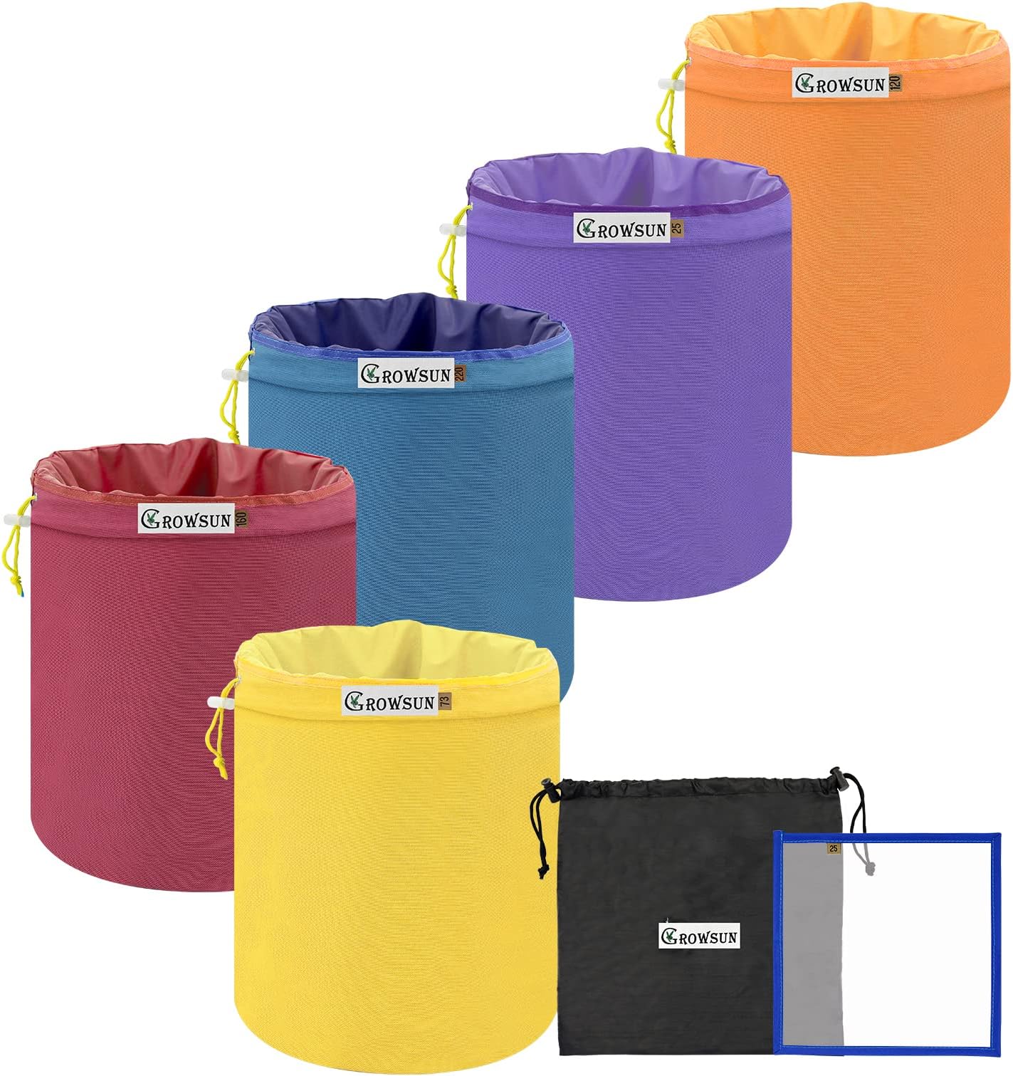 Growsun 20 gallon 5-pack Bubble Hash Bag Extractor Ice Bags for Herbal Extracting Kit with Storage Bag