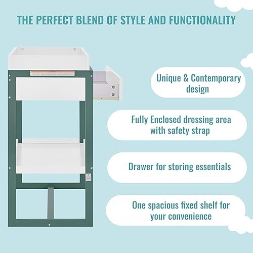 Vista 13 de Dream On Me Cambiador Arlo en rosa rubor – Zona de vestidor cerrada con correa de seguridad, madera de pino maciza de Nueva Zelanda, acabado