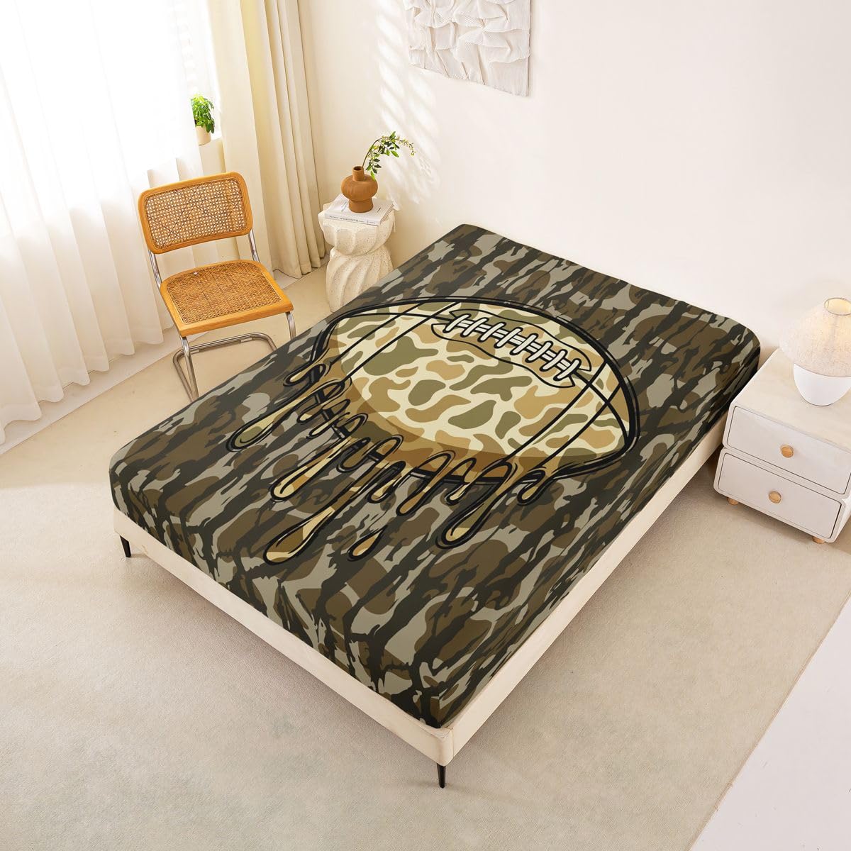 Loussiesd Juego de sábanas bajeras de camuflaje tamaño King para niños y niñas, con bolsillo profundo de 16 pulgadas, microfibra suave y transpirable, estilo militar, con 2 fundas de almohada