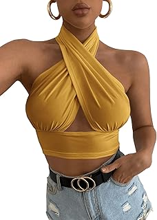 deep cut yellow halter top