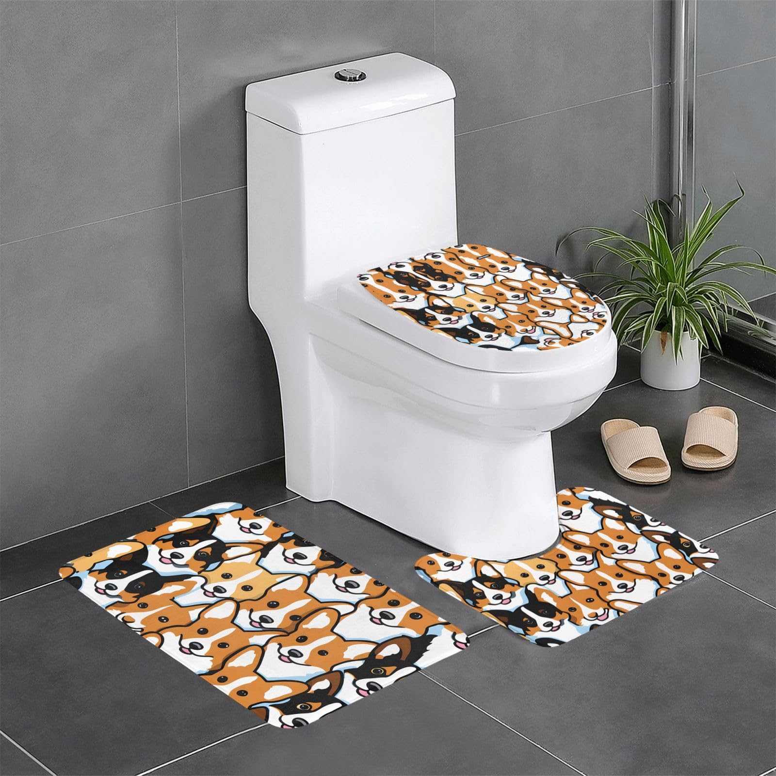 Tapis de salle de bain Corgi antidérapant et absorbant avec contour