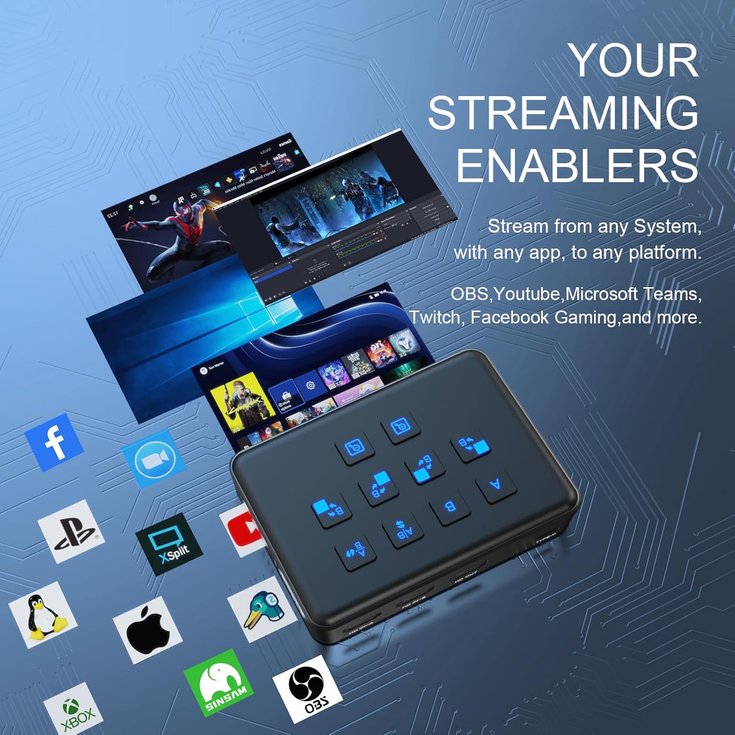 Dual HDMI Capture Card with Stream Switcher, Stream and Record in 1080p60 Video Capture Card for Gaming Live Streaming Video Recorder on Xbox Series X/S, PS5/PS4/Pro, OBS and PC/Mac