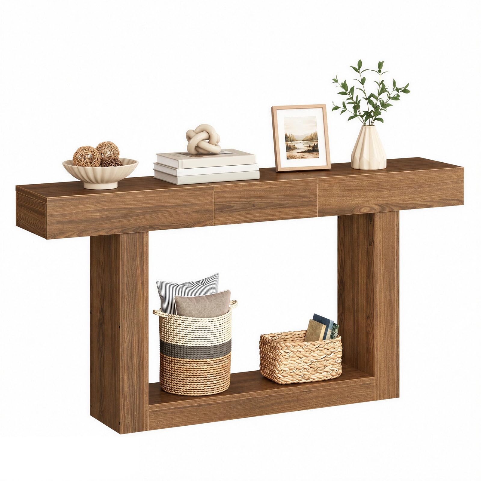 HOOBRO Table Console Extensible, Table d'Entrée, Marron