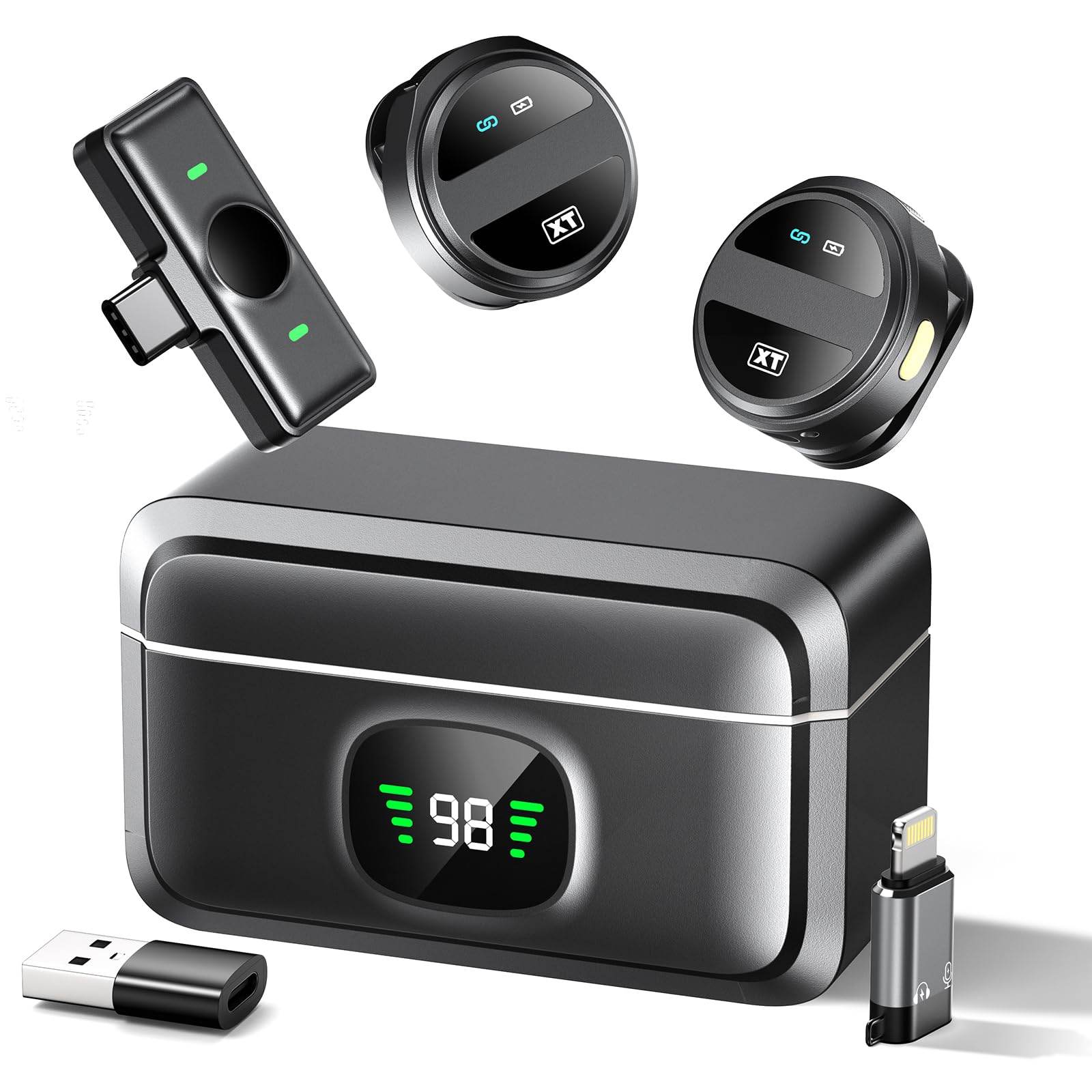 Wireless Lavalier Microphone for iPhone 15 & Android, USB C Mini Lapel Microphone Wireless, Hi-Fi Audio, 1200 inch Range, Noise Cancelling, 60H Battery Life, for Interview, Streaming, Video Recording