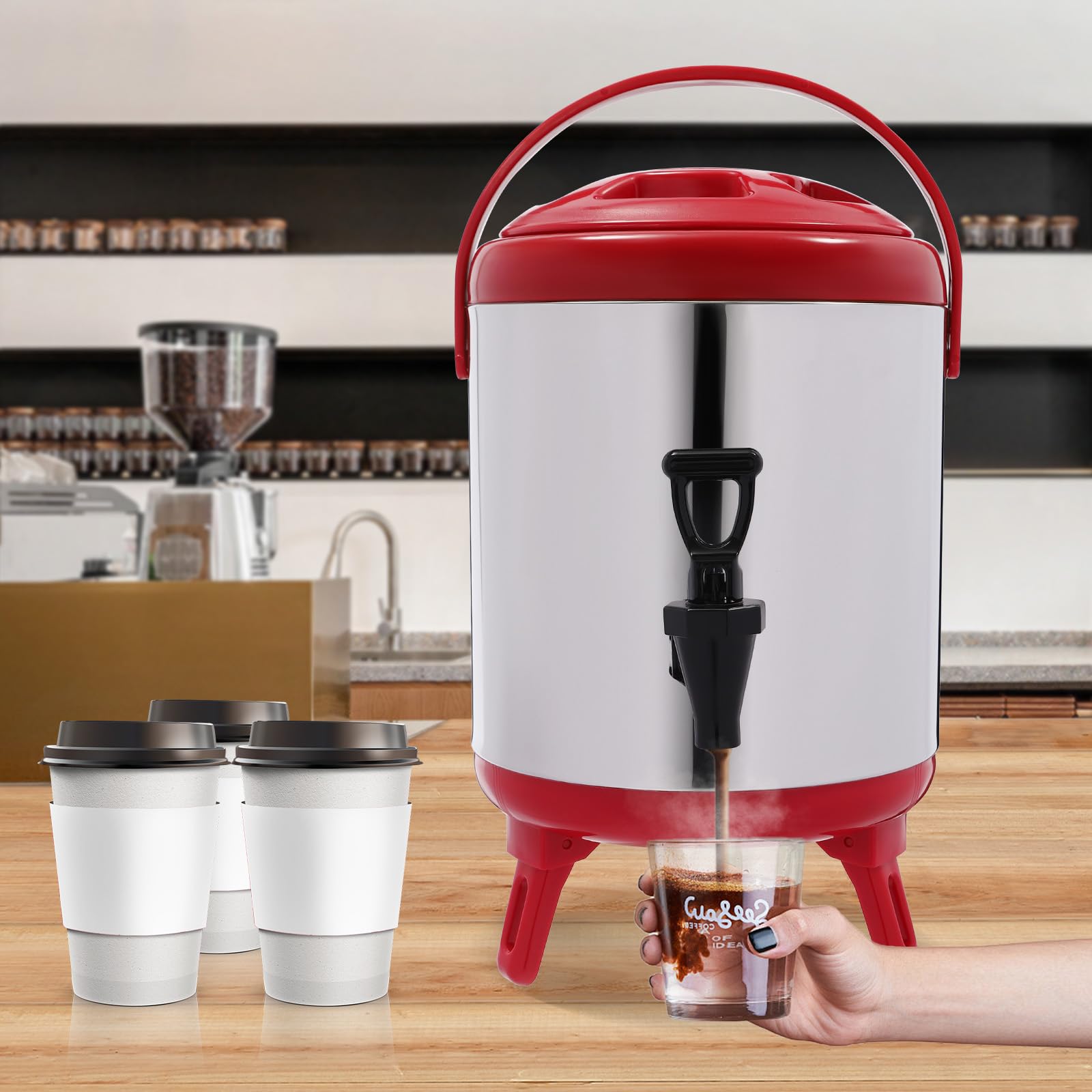 Distributore di bevande isolato in acciaio inossidabile con rubinetto, urna termica per acqua calda, caffè e bevande per feste