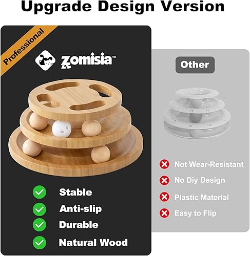 Miniatura 5 de Cat Ball Track Toy with Puzzle Top, Wooden Cat Toys for Indoor Cats with Spinning Balls, Interactive Large Cat Ball Tower for Kitten Kitty Exercise