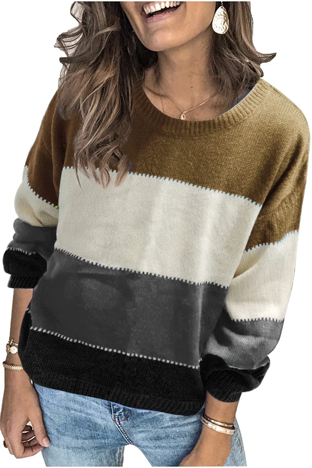 heekpek Maglione Donna Invernale Color Block Maglione di Punto per Donna Knitted Sweater Oversize Casual Pullover Top Lavorato a Maglia per Autunno Invernali Primavera