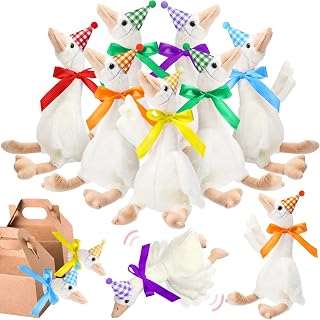 Halloscume 18 Set 11.8inch One Silly Goose Stuffed Animal, Cute, Rainbow | Silly Goose Party Favors with Hat Ribbon Bow for Girl Boy Adopt a Silly Goose for 1st Birthday Party Baby Shower Decor Gift