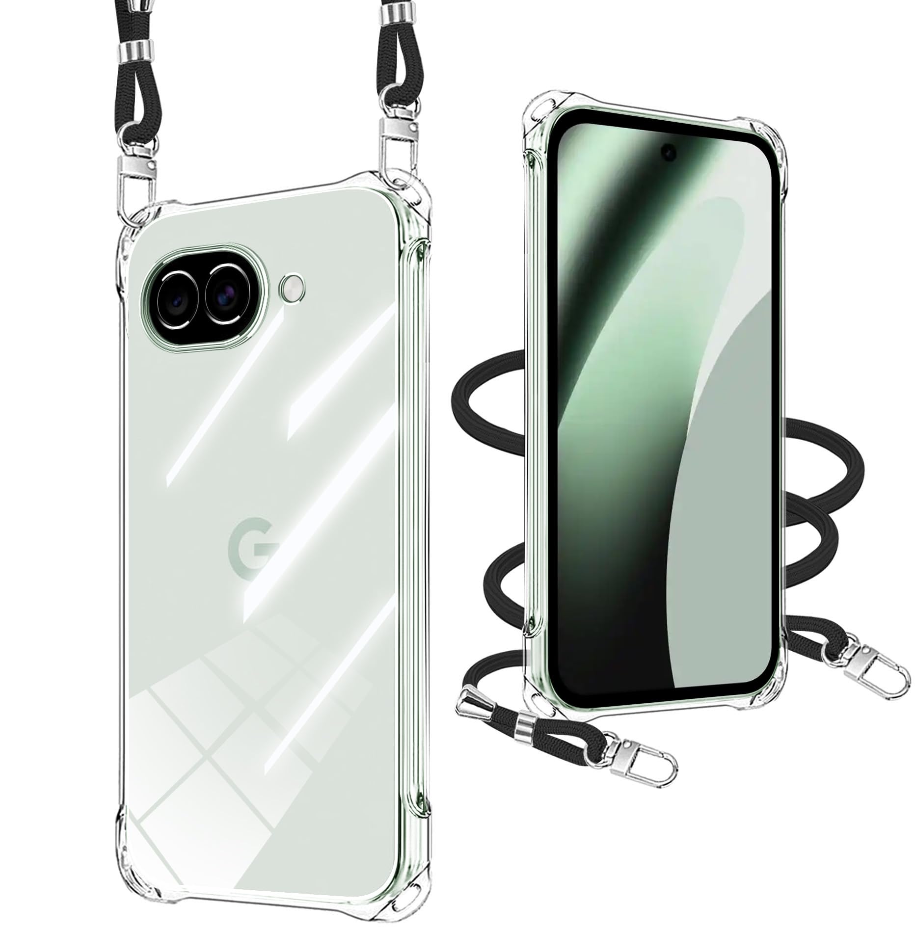 xiusiteli Google Pixel 10A 用 ケース クリア ショルダー ピクセル 10A 携帯カバー 耐衝撃 全面保護 ストラップ付き 肩掛け 斜めかけ 縄掛け スマホケース TPU 薄型 軽量 取り外し可能 落下防止 柔軟【クリア】