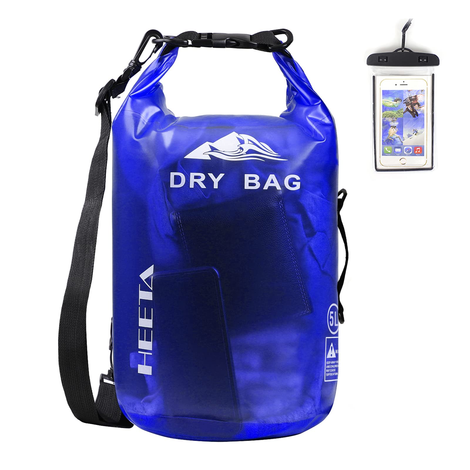 HEETA Waterproof Dry Bag for Women Men, 5L/10L/20L/30L/40L Roll Top Lightweight Dry Storage Bag Backpack with Phone Case for Travel, Swimming, Boating, Kayaking, Camping and Beach (Navy Blue, 5L)